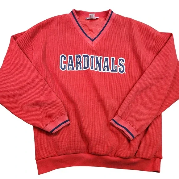St Louis Cardinals Sweatshirt Mens Large Red MLB Baseball Logo Athletic V Neck - Picture 1 of 9